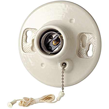 Off-White Porcelain Incandescent Lampholder w/ Pull Chain