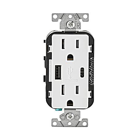 Decora 15 Amp White Combination Type-A/C USB Charger Tamper-Resistant Duplex Receptacle