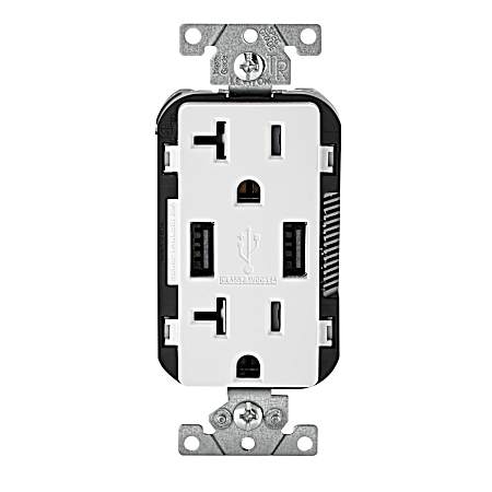 Decora 20 Amp White USB Charger Tamper-Resistant Duplex Receptacle
