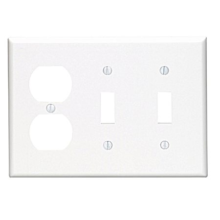 Combination Device Three-Gang Two-Toggle One-Duplex Midway Size White Wall Plate