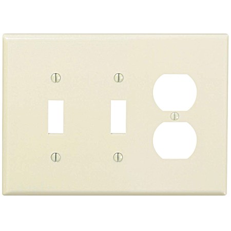 Combination Device Three-Gang Two-Toggle One-Duplex Midway Size Light Almond Wall Plate