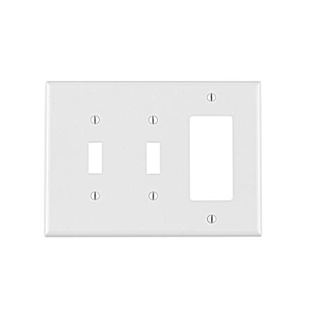 Decora Three-Gang Two-Toggle Midway Size White Nylon Combination Wall Plate