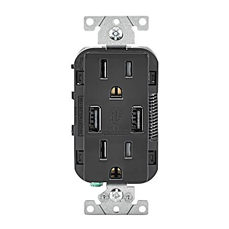 Decora 15 Amp Black USB Charger Tamper-Resistant Grounding Duplex Outlet