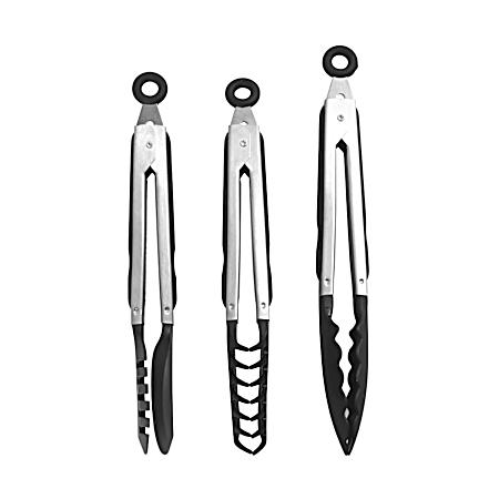 Professional Black Nylon Tipped Tongs - Set of 3