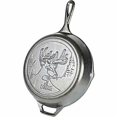 10.25 in Seasoned Cast Iron Skillet w/ Deer