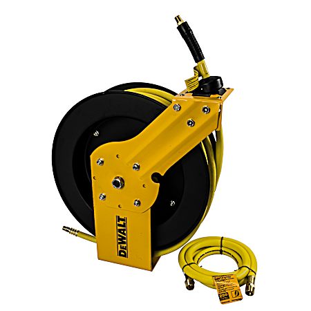 Single Arm Hose Reel w/ 3/8 in Yellow Premium Rubber Air Hose
