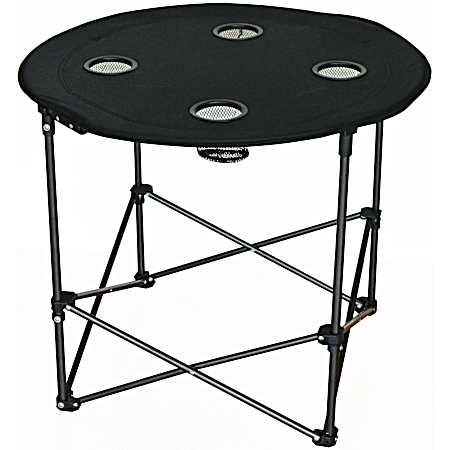 28 in Black Weather-Resistant Round Polyester Folding Table