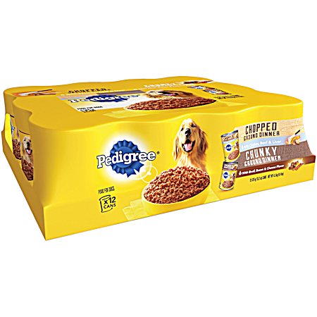Adult Chopped & Chunky Ground Dinner Variety Pack Wet Dog Food - 12 pk