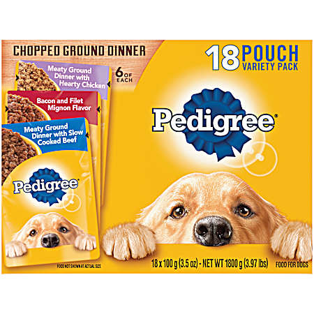 Adult Chopped Ground Dinner Chicken, Beef & Filet Mignon Variety Pack Wet Dog Food - 18 pk