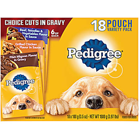 Adult Choice Cuts in Gravy Chicken, Beef & Filet Mignon Variety Pack - 18 pk