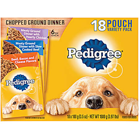 Adult Chopped Ground Dinner Chicken, Beef & Bacon Variety Pack Wet Dog Food - 18 pk