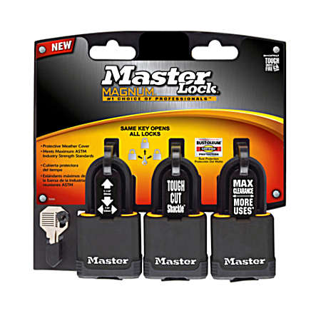 Magnum 1.875 in Black Covered Laminated Steel Padlock - 3 Pk