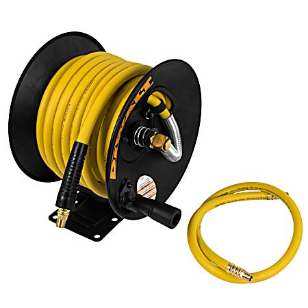Manual Hose Reel w/ 3/8 in Yellow Premium Rubber Air Hose