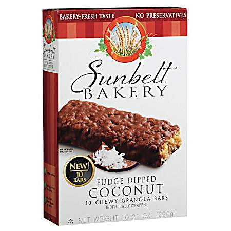 Fudge Dipped Coconut Chewy Granola Bars - 10 Pk
