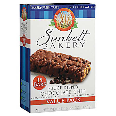 Fudge Dipped Chocolate Chip Chewy Granola Bars - 15 Pk