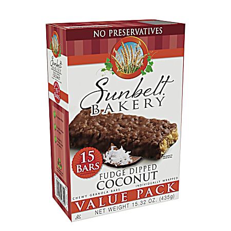 Fudge Dipped Coconut Chewy Granola Bars - 15 Pk