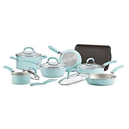 13 Pc Light Blue Shimmer Aluminum Cookware Set