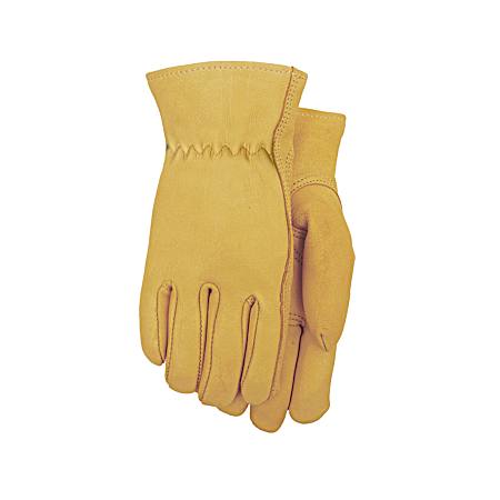 Women's Tan Top Grain Leather Hemmed Cuff Gloves