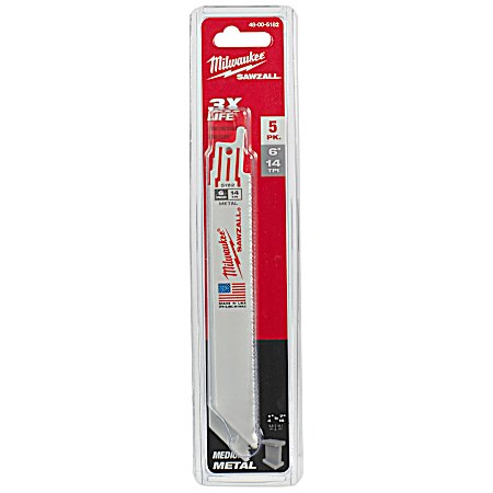 6 In. Sawzall 14 TPI Metal Blades - 5 Pk.