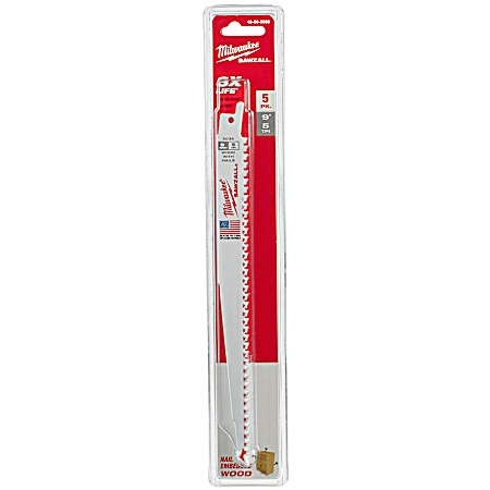 9 In. Sawzall 5 TPI Wood Blades - 5 Pk.