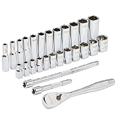 28 Pc Metric 1/4 in Drive Ratchet & Socket Set