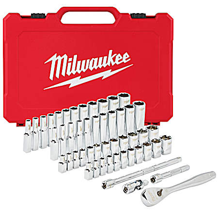 SAE & Metric 1/4 in Drive Ratchet & Socket Tool Set - 50 Pc