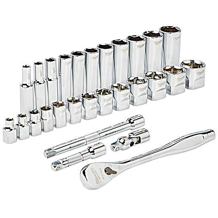 28 Pc SAE 3/8 in Drive Ratchet & Socket Set