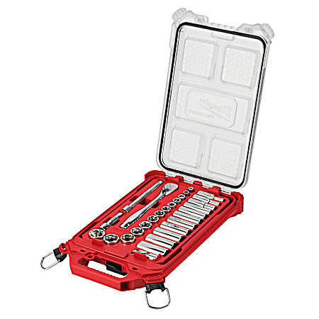 3/8 in SAE Ratchet & Socket Set w/ PACKOUT Low Profile Compact Organizer - 28 Pc