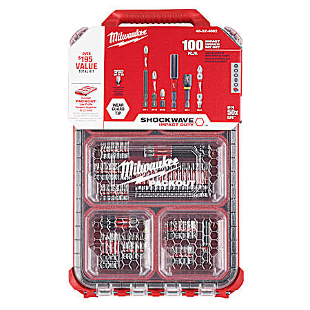 SHOCKWAVE Impact Driver Bit Kit w/ PACKOUT Case - 100 pc