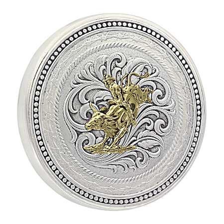 New Traditions Stars & Barbed Wire Snuff Lid w/ Bull Rider Figure