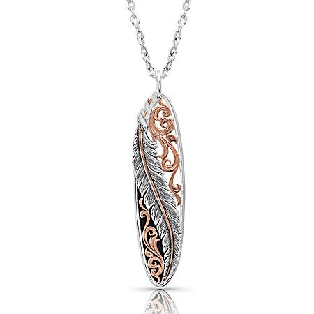 Wind Dancer Pierced Feather Oval Necklace