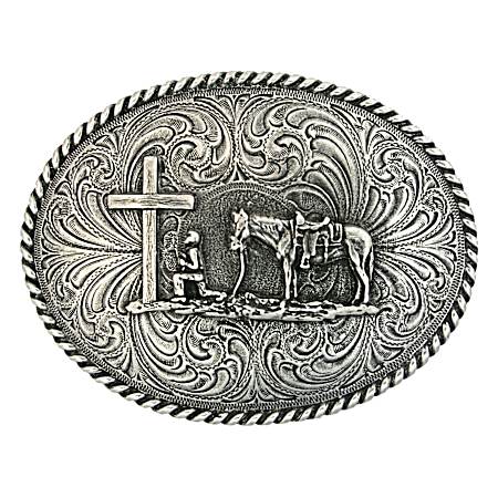 Christian Cowboy Attitude Silver Belt Buckle