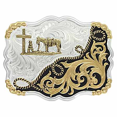 Two Tone Half-n-Half Rope Buckle w/ Christian Cowboy