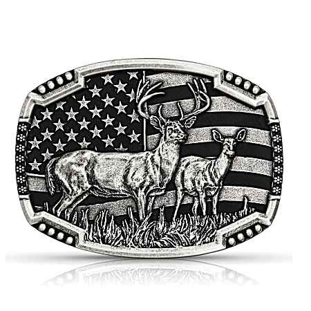 Matched Pair Whitetail Deer Flag Buckle