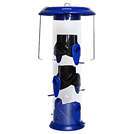 Blue Wide Funnel Flip-Top Tube Feeder