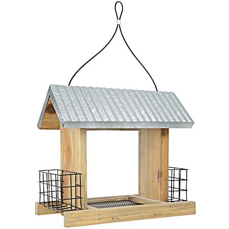3.1 qt Weathered Hopper Cedar Wood Wild Bird Feeder w/ Galvanized Roof
