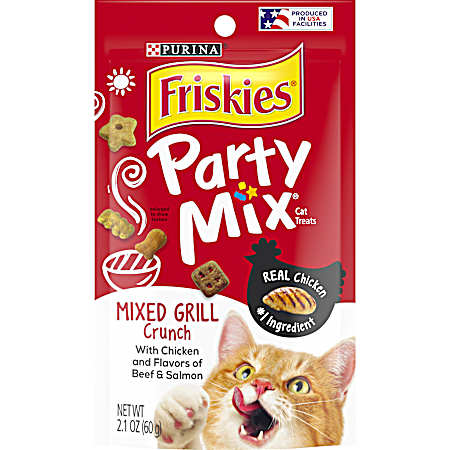 Friskies Party Mix Adult Mixed Grill Crunch Cat Treats 2.1 oz