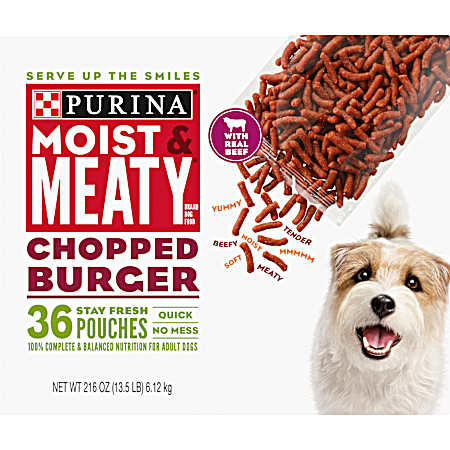 Moist & Meaty Chopped Burger Soft Dog Food Pouches - 36 Pk