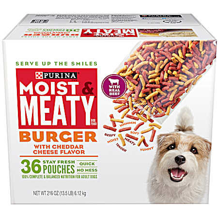 Moist & Meaty Burger w/ Cheddar Cheese Flavor Soft Dog Food Pouches - 36 Pk