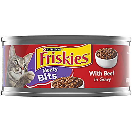 Friskies Adult Meaty Bits w/ Beef in Gravy Wet Cat Food, 5.5 oz Can