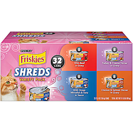 Friskies Adult Shreds Variety Pack Wet Cat Food - 32 pk