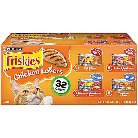 Friskies Adult Chicken Lovers Variety Pack Wet Cat Food - 32 pk