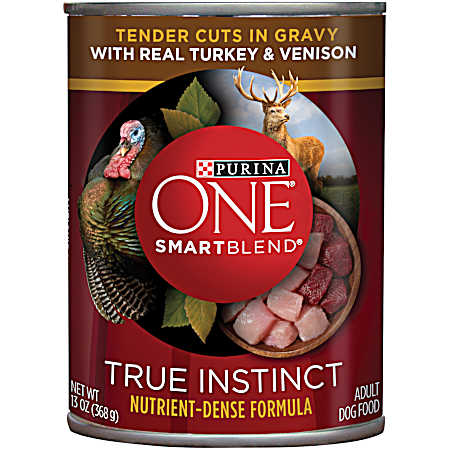 ONE True Instinct Adult Turkey & Venison Tender Cuts in Gravy Wet Dog Food, 13 oz Can