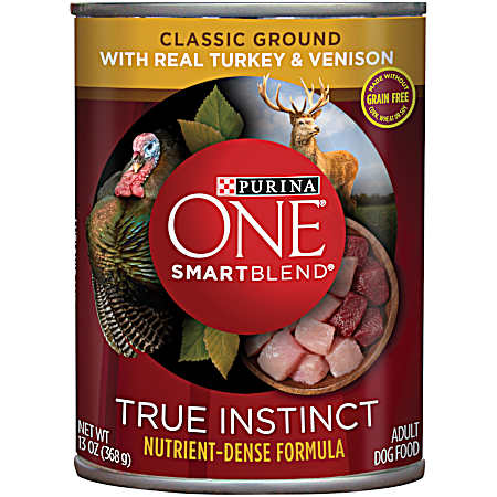 ONE True Instinct Adult Turkey & Venison Classic Ground Wet Dog Food, 13 oz Can