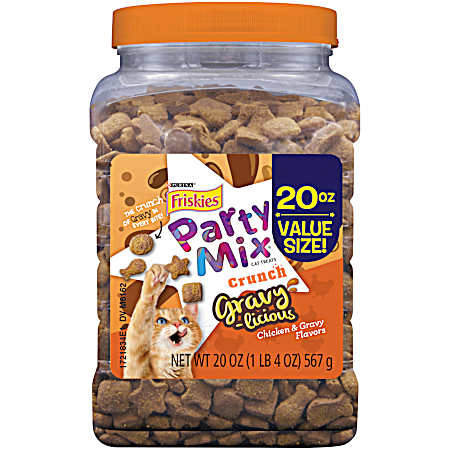 Friskies Party Mix Crunch Gravy-Licious Chicken & Gravy Flavors Cat Treats, 20 oz
