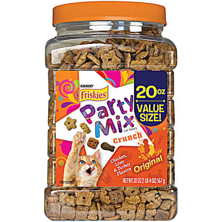 Friskies Party Mix Crunch Original Chicken, Liver & Turkey Flavors Cat Treats, 20 oz