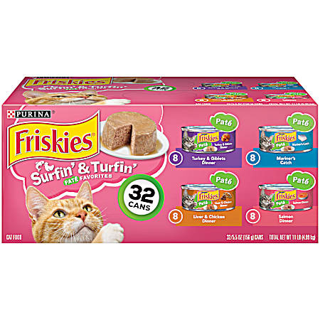 Friskies Adult Surfin' & Turfin' Pate Favorites Variety Pack Wet Cat Food - 32 pk