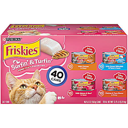 thumbnail image 2 of Purina Friskies Surfin' & Turfin' Variety Pack Cat Food - 40 Cans (5.5 Oz Each) - Two Packs Available 2 of 4