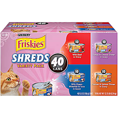 Friskies Adult Shreds Variety Pack Wet Cat Food - 40 pk