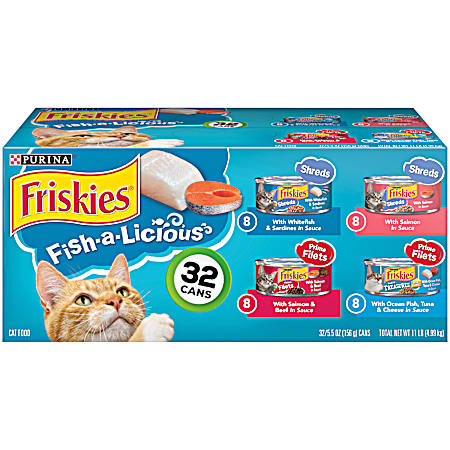 Friskies Adult Fish-A-Licious Variety Pack Wet Cat Food - 32 pk